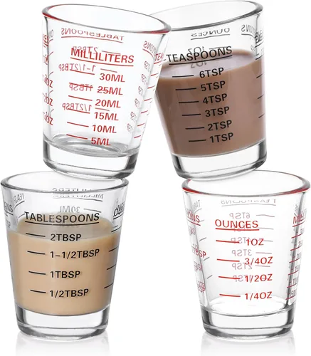 Miniatura 6 de SAIAOKJ Juego de Vasos de Chupito y Taza de Medición 2PAQUETE Vasos de Chupito Espresso de Vidrio Pesado Líquido 26 Mediciones Incrementales 1 OZ, 2