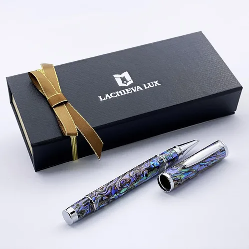 Miniatura 3 de LACHIEVA LUX Exquisito bolígrafo de punta redonda de concha de abulón con repuesto alemán 888F, regalo de escritura de lujo para ejecutivos, hombres