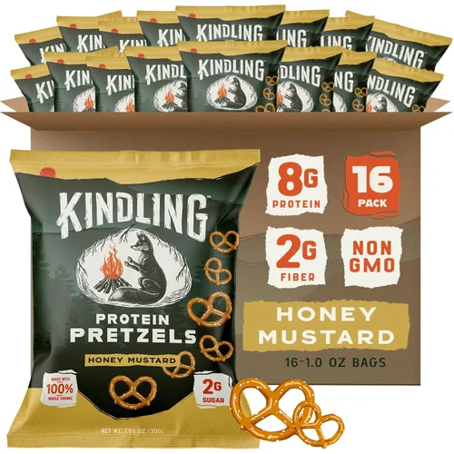 Miniatura 9 de Kindling Pretzels proteicos - Sal marina Bolsas de tamaño aperitivo llenas de proteínas Kosher 0.28-0.32 oz de proteína por porción Sin