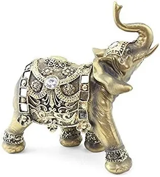 Feng Shui 9 "(H) Color latón elegante elefante tronco estatua riqueza suerte figura regalo decoración del hogar (G16551) ~ We Pay Your Sales Tax