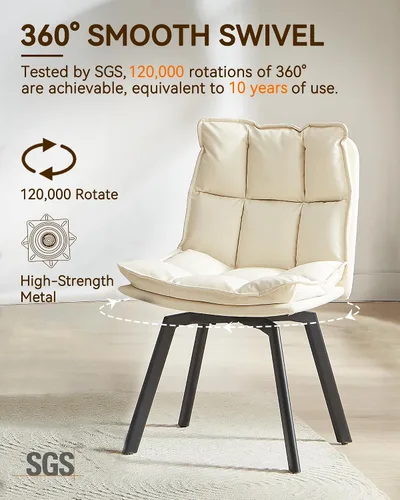 Miniatura 4 de BedsPick Juego de 2 sillas de comedor giratorias de 360°, silla de cocina tapizada de piel sintética, silla de comedor moderna de mediados de siglo