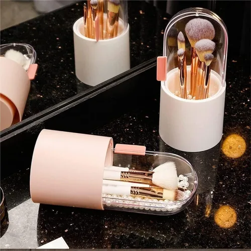 Miniatura 3 de Makeup Acrylic Makeup Brush Storage Box Dressing Table Desktop Cosmetic Portable Storage Organizer(Pink)