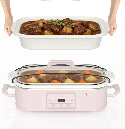Miniatura 14 de Olla de cocción lenta programable de 4 cuartos de galón con plato de hornear de cerámica - Pequeño electrodoméstico de cocina perfecto para cenas