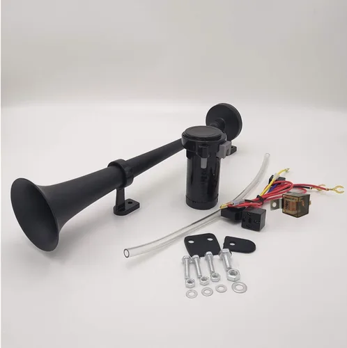 Miniatura 9 de Bocina de aire de 12 V 150 DB Bocina de coche 17.7 in Altavoz de coche Negro Cromo Zinc Trompeta simple Bocina súper fuerte con bomba de aire Bocina