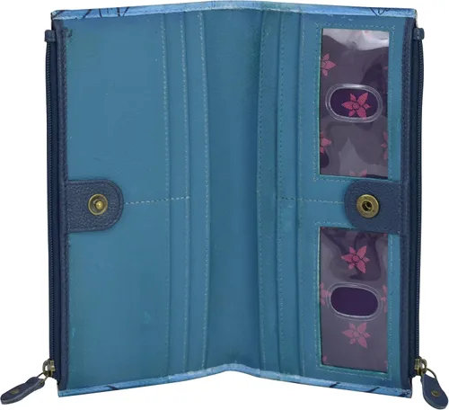 Miniatura 3 de Anuschka Cartera RFID de dos pliegues pintada a mano para mujer, botón a presión, tarjetero con protección RFID y ranura para identificación