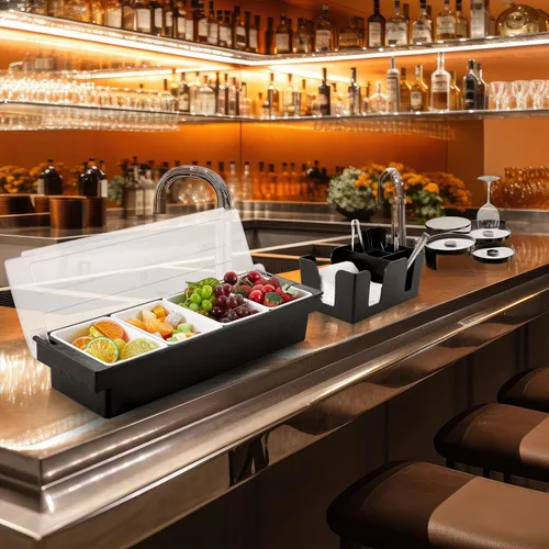 Miniatura 6 de Mifoci Bartending Supplies Bandeja de Guarnición con Tapa Caddy de Bar Rimador de Vasos de 3 Niveles 12 Vertedores de Botellas de Acero Inoxidable 2
