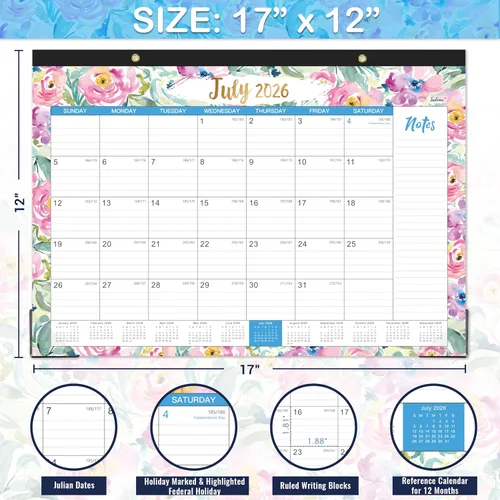 Miniatura 3 de Calendario de escritorio 2026 - Ene. 2026 - Dic. 2026, calendario de escritorio mensual grande de 12 meses 2026, 17 x 12 pulgadas, tapete