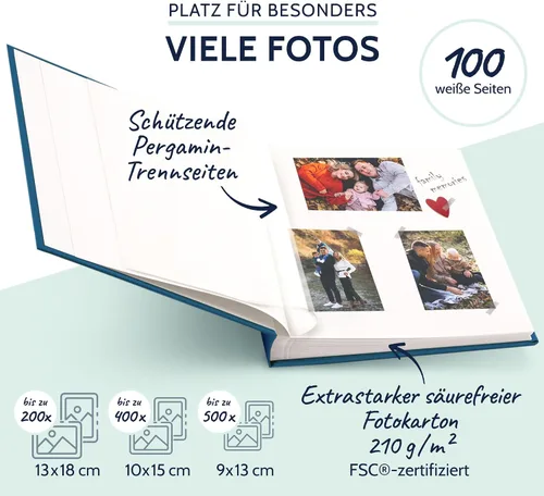 Miniatura 4 de Goldbuch Álbum de fotos, Summertime, 9.8x9.8 in, 60 Páginas con glassine, Azul claro, 11.8x12.2 in