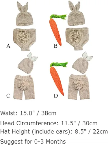 Miniatura 4 de ODASDO Traje de fotografía para recién nacidos, disfraz de conejo de Pascua, accesorios de fotos, hecho a mano, gorro de punto de ganchillo Caqui +