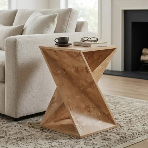 Miniatura 11 de Mesa Auxiliar Moderna Única con Extremo Retorcido, Mesa Lateral de Estilo Rústico, Estilo Rústico, Sala de Estar, Mesa Decorativa de Dormitorio