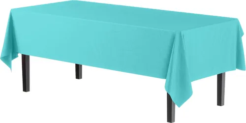 Miniatura 2 de Party Solids Paquete de 4 manteles de plástico color azul aguamarina, 54 x 108 pulgadas, mantel desechable para fiestas y pícnics