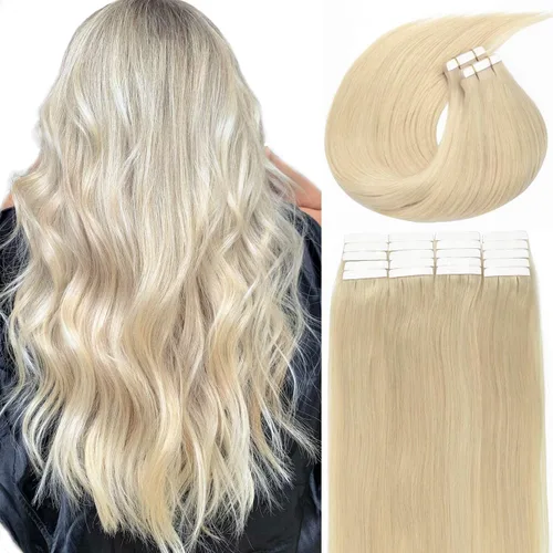 Miniatura 45 de Lacer Extensiones de cabello humano con cinta, cabello humano castaño mezclado con marrón oscuro con raíces de color marrón oscuro, invisible