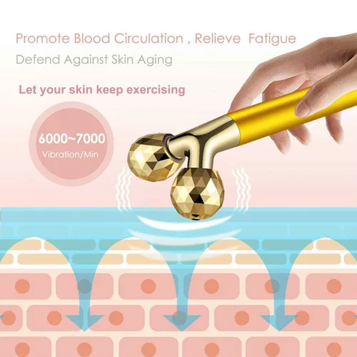 Miniatura 3 de Rodillo masajeador de cara Rodillo dorado 3D Rodillo facial eléctrico y rodillo facial en forma de T Kit masajeador Rodillos faciales