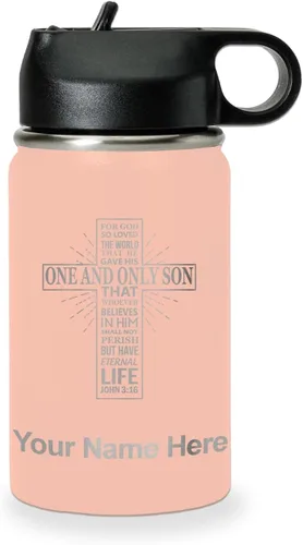 Miniatura 45 de LaserGram Botella de agua personalizada, versículo bíblico John 3-16, acero inoxidable de doble pared aislada al vacío con popote superior, regalo