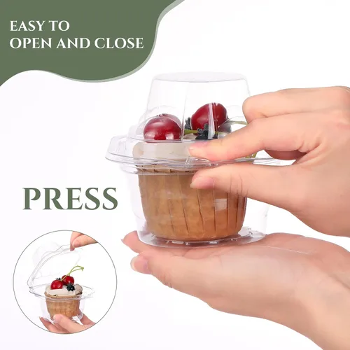 Miniatura 3 de Maxdot 150 recipientes transparentes individuales y 2 recipientes de plástico para cupcakes con tapa hermética conectada, soportes apilables