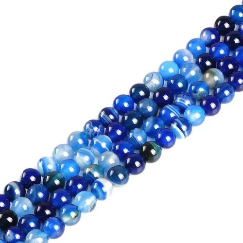 Miniatura 3 de Cuentas sueltas de ágata natural a rayas azules de 0.236 in Cuentas de piedra redondas para hacer pulseras joyería aprox. 62/pcs