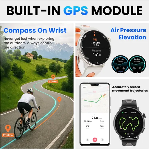 Miniatura 3 de Reloj inteligente para hombres y mujeres GPS, 1.43 pulgadas AMOLED Smartwatch con brújula/barómetro/altímetro 100+ rastreador de fitness deportivo