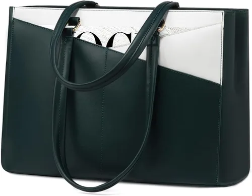 Miniatura 61 de LOVEVOOK Bolsa de mano para computadora portátil para mujer, bolsas de trabajo de cuero de 15.6 pulgadas con soporte grande para tazas para Negro