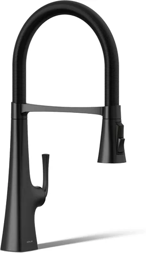 Kohler 22061-BL Graze Semi-profesional, grifo de cocina comercial de 3 funciones con rociador extraíble, estándar, negro mate