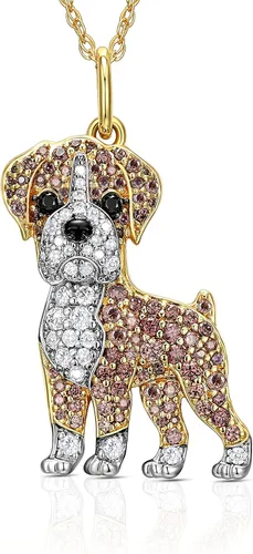 SCAMPER & CO Dog Breed Pendant Necklace for Women and Girls - Genuine Gemstone and Cubic Zirconia Puppy Charm, Premium Sterling Silver Jewelry Gift