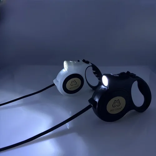 Miniatura 5 de Correa retráctil con luz LED para perros pequeños a medianos, extensible de 16 pies para paseos nocturnos seguros (negro)