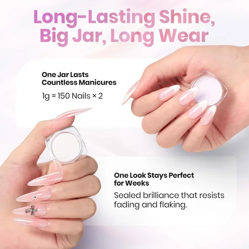 Miniatura 6 de Beetles Polvo Cromado para Uñas 2 Frascos Blanco y Púrpura Perla Cromer Polvo Cromado para Uñas para Gel Efecto Espejo Brillo Kit de Manicura Espejo