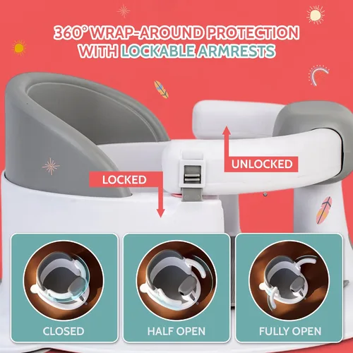 Miniatura 3 de BEBECAN Asientos de Baño Antideslizantes para Bebés 6-12 Meses, Silla de Bañera para Niños Pequeños con Cojín Lavable, Cepillo de Tapa y Taza
