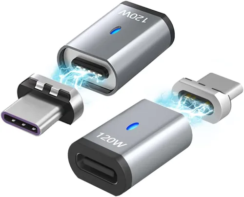 Miniatura 10 de Adaptador magnético USB C Ángel derecho + USB magnético tipo C recto 5 pines, compatible con PD 120 W carga rápida, transferencia de datos de 480