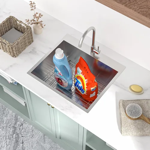Miniatura 4 de Mocoloo - Fregadero de lavandería de 25 pulgadas con caída - Fregadero de cocina de 25 x 22 x 12 pulgadas, fregadero de cocina de acero inoxidable