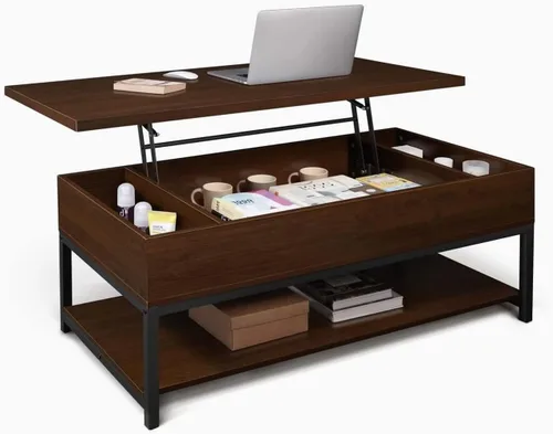 Miniatura 12 de CAPHAUS Mesa de centro elevable con compartimento oculto y cajón deslizante, mesa elevadora para almacenamiento de sala de estar, 41 pulgadas