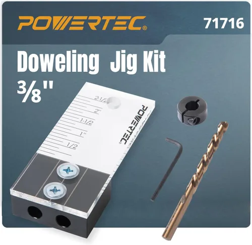 POWERTEC Kit de plantilla de clavija, kit de plantilla de clavija de 3/8 pulgadas, plantillas de clavijas para carpintería, marca testigo de corte