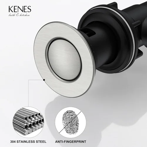 Miniatura 8 de KENES Conjunto de tapón de drenaje para lavabo de baño con varilla de elevación, drenaje de lavabo de níquel cepillado con desbordamiento, conjunto