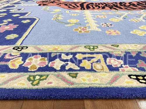 Miniatura 3 de Alfombra de lana con estampado de tigre copetudo a mano, 6 x 9 pies, duradera, 100% lana, para sala de estar, comedor, dormitorio y entrada, Bengal
