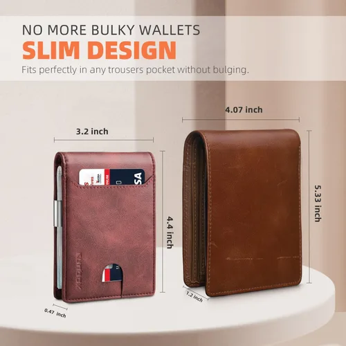Miniatura 37 de RUNBOX - Carteras delgadas para hombre, cartera de piel con pinza para el dinero, cartera de bolsillo frontal con bloqueo RFID, tarjetero