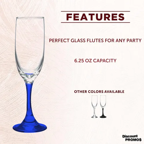 Miniatura 2 de DISCOUNT PROMOS Premiere - Juego de 10 copas de champán de 6.25 onzas, paquete a granel, elegantes vasos para bodas, eventos y regalos Blanco - Azul