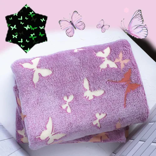 Manta de mariposa que brilla en la oscuridad con bolsa de almacenamiento, el mejor regalo manta suave para niñas y niños, manta de campamento,