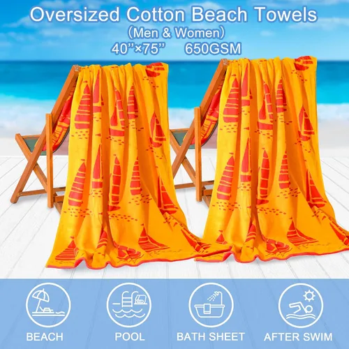 Miniatura 2 de VOOVA & MOVAS 2 toallas de playa grandes de algodón grueso – 40 x 75 pulgadas 650GSM, jacquard, toallas de piscina para hombres y mujeres – Sábanas