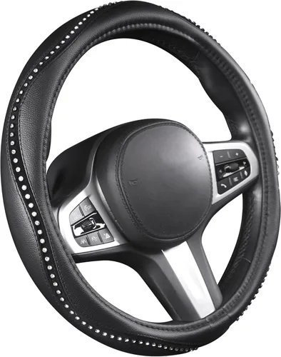 Miniatura 6 de Cobertor de volante Autoyouth resistente, antideslizante, grueso, elegante, de agarre excelente, no tóxico, tamaño estándar 15 pulgadas, Negro