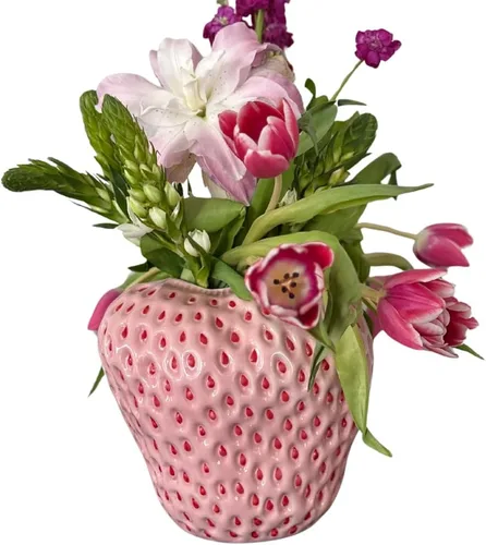 PeachiiPitt - Florero de fresa rosa, jarrón único para decoración estética, decoraciones de fresa para cocina, estantería y centro de mesa auxiliar