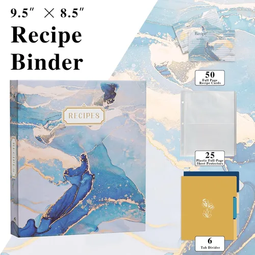Miniatura 2 de Carpeta de recetas de 3 anillos de 8.5 x 9.5 pulgadas, juego organizador de recetas de página completa con 3 anillos con 25 páginas de ranura y 50