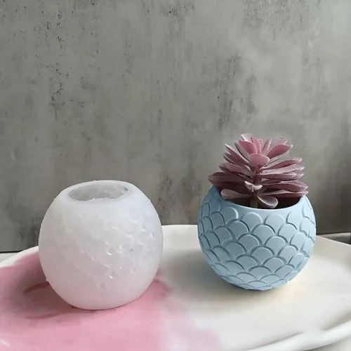 Miniatura 2 de Moldes de resina para macetas de silicona, diseño redondo de escuadra de pescado para resina epoxi, hormigón, maceta, florero, tazón, vela, tarro