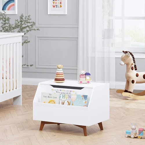 Miniatura 5 de UTEX Caja de juguetes para niños, baúl de juguetes de madera, banco organizador de almacenamiento para niños con área de almacenamiento frontal
