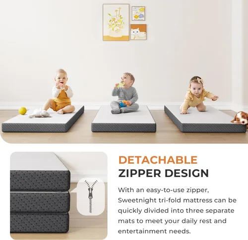Miniatura 6 de Sweetnight Cubrecolchón plegable de 4 pulgadas con una funda plegable y lavable, de firmeza media con diseño antideslizante, adecuado para viajes