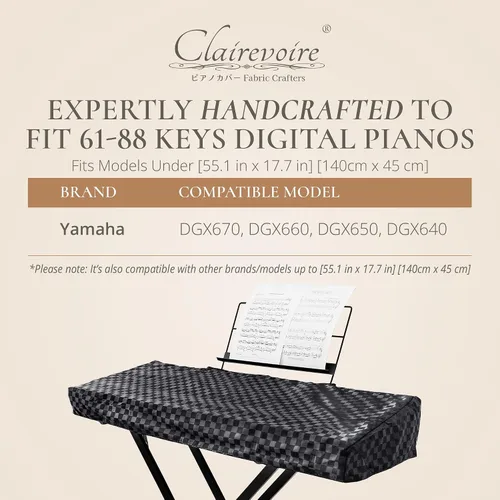 Miniatura 4 de Clairevoire Funda impermeable para piano y teclado Yamaha DGX670, DGX660, DGX650, fundas de teclado para piano digital, protección de piano Ébano