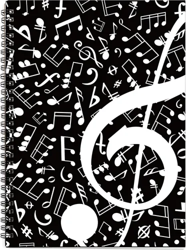 Miniatura 16 de Cuaderno con hojas en blanco para música, composición, manuscrito, con diseño de teclado de piano, 50 hojas, 26 x 19 cm., negro (Black Piano)
