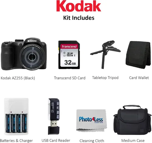 Miniatura 5 de Kodak PIXPRO AZ255 - Cámara digital (negra) en paquete con estuche para cámara de apuntar y disparar + tarjeta de memoria SD de 32 GB +