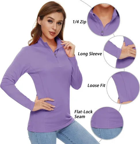 Miniatura 5 de CRYSULLY Camisas de manga larga para mujer, protección solar, cremallera de 14, de verano, de secado rápido