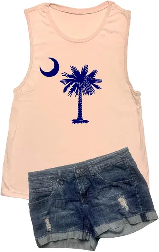 Miniatura 2 de Camiseta sin mangas para mujer con logotipo de la bandera de Carolina del Sur Palmetto Moon Logo Carolinian Signature