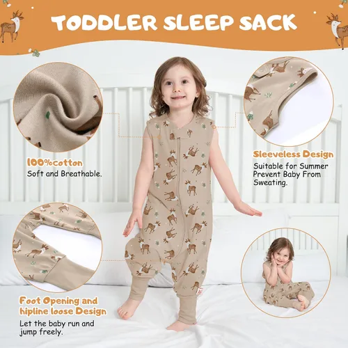Miniatura 5 de LAT - Saco de dormir para bebé, saco de dormir de algodón sin mangas para niños pequeños con piernas, manta con cremallera 6M-4T