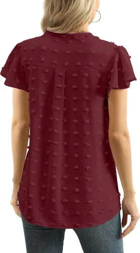 Miniatura 4 de YSYOKOW Womens Summer Tops Casual V Neck T Shirts Ruffle Short Sleeve Blouses Dressy Loose Fit Tunic